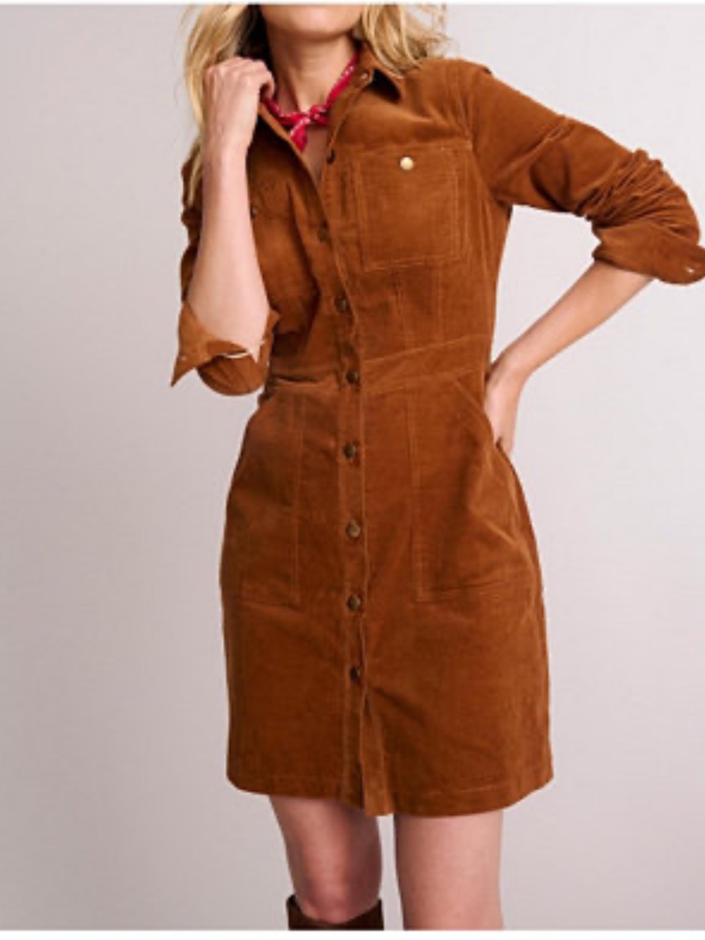 UNTUCKit Cora Chestnut Brown Corduroy Button-Front Mini Dress
